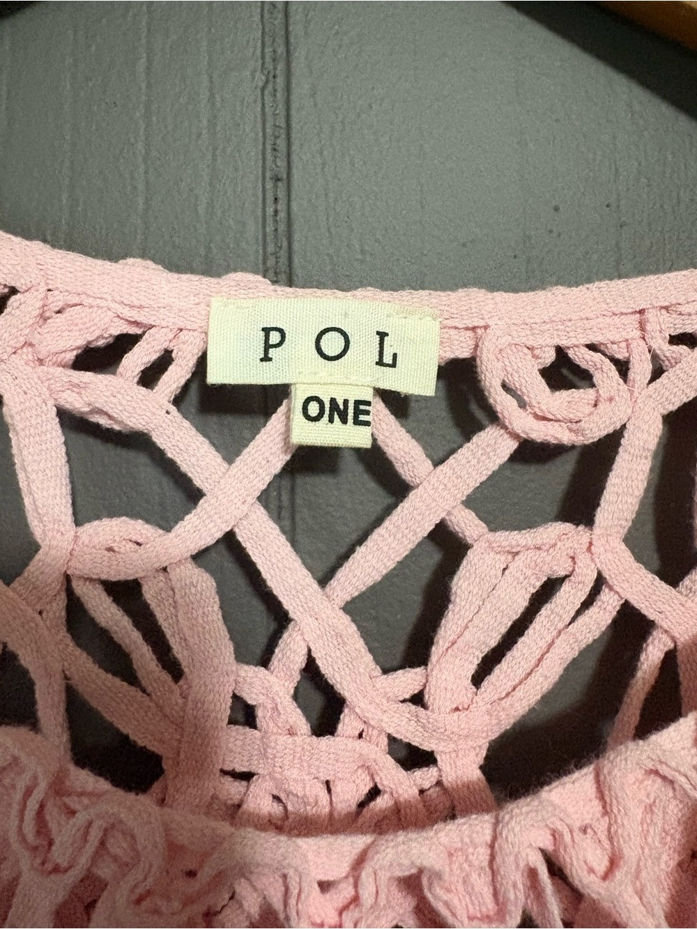 POL Pink Crocheted Knit Fringe Sleeveless Top - Picture 6 of 7